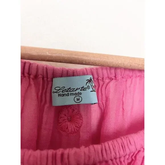 LETARTE Cover Up Dress Women’s Sz Medium Pink Embroidered On/Off Shoulder - Picture 5 of 7